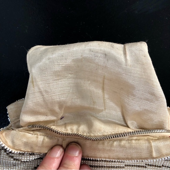 Vintage Beaded Belt Loop Bag Clutch Made in Czechoslovakia Ivory Cream